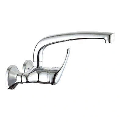 Image of Single Lever Kitchen Mixer tap BAT Wall Sink with Long Swivel spout. Distance Between sockets 11 cm
