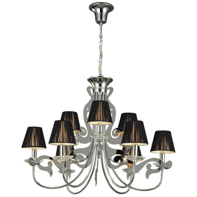 Image of Acanto Pendant Round 9 Light E14, Polished Chrome With Black Shades
