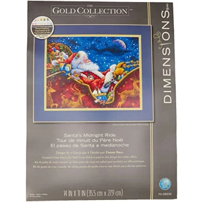 Image of Dimensions Counted x Stitch Santa&#039;s Midnight Ride, 100% Cotton, Navy, 35.5 27.9 0.1 cm