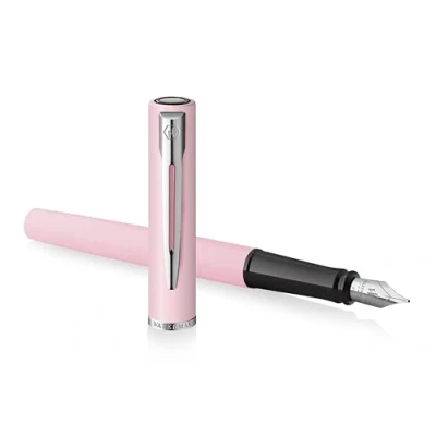 Image of Waterman Allure Fountain Pen Baby Pink Pastel with Chrome Trim Fine Nib Black Ink Gift Boxed