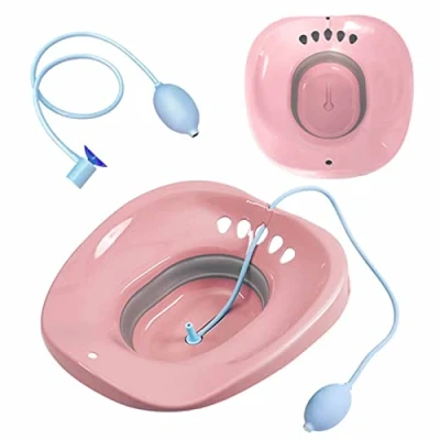 Image of Sitz Bath, Bath for Hemorrhoids, Toilet Seat, Postpartum Care, Yoni Steam Seat Women, Collapsible, Flusher Hose, Drain Holes, Wider Seating Area, Deeper Bowl