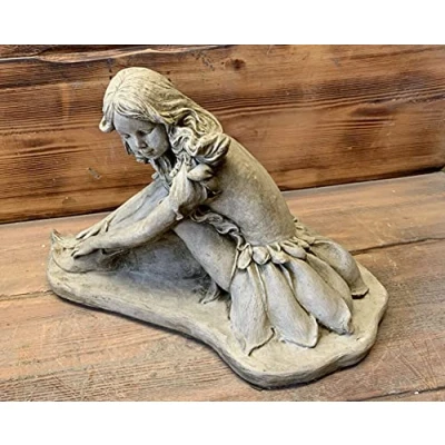 Image of STONE GARDEN LARGE RESTING SITTING ANGEL FAIRY PIXIE ON ROCK STATUE ORNAMENT