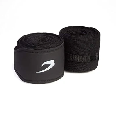 Image of BOXRAW Professional Hand Wraps Boxing MMA Adults Elasticated Bandages with Rubberised Straps &amp; Free Carry Case (Black 4.5m)