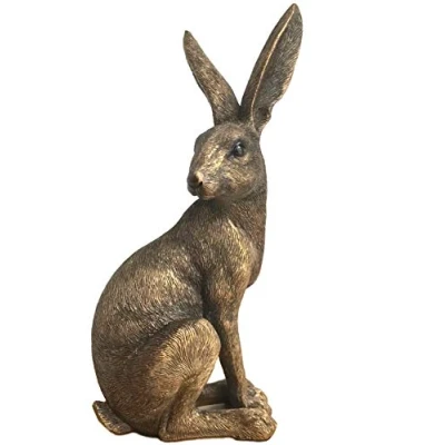 Image of Animal Crackers 22cm Bronze effect Sitting Hare ornament figurine by Leonardo, Bronzed reflection range, gift boxed