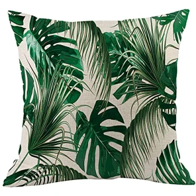 Image of CANSEGO Leaf Pillow Covers Cases Tropical Green Tree Palm Leaves in Hawaii Jungle Foliage Throw Cushion Cotton Linen 18x18 Inch Home Decor Couch Desk Bedroom
