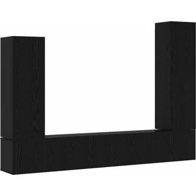 Image of vidaXL 4 Piece TV Cabinet Set Wall mounted Black Oak Engineered Wood