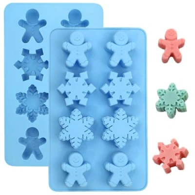 Image of VIKKI Christmas Silicone Molds, 2Packs Snowflake Snowmen Chocolate Moulds 8 Cavities Soap Candy Cake Muffin Jelly Trays Baking Molds for Home Party Xmas Decoration