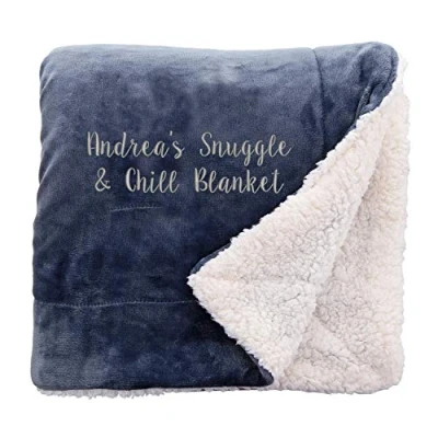 Image of aztex Personalised Soft and Fluffy Sherpa Style Fleece Blanket, Bed Throw, Reversible, 140cm x 180cm, with a Message of Your Choice Slate Cream Reverse