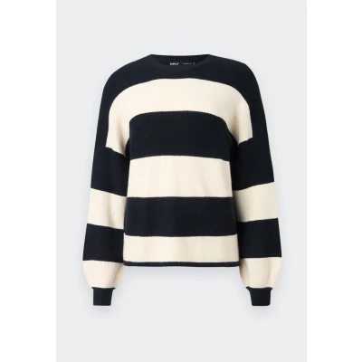 Image of ONLY Women&#039;s Onlatia L/S Stripe KNT Noos Pullover Sweater, Black/Stripes:Whitecap Gray Melange, S