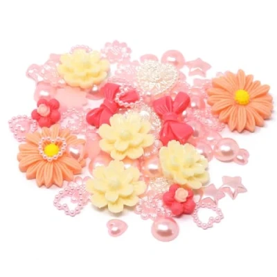 Image of Special Touches 80 Mix Shabby Chic Resin Flatbacks Craft Cardmaking Embellishments (Peach)