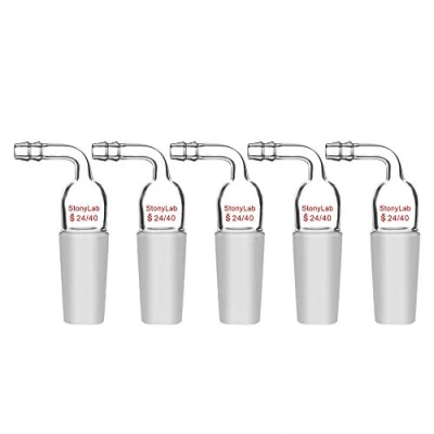 Image of StonyLab Glass Bent Inlet Adapter With 24/40 Male Joint and 10 mm Hose Connection Lab Glassware, 5 Packs