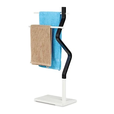 Image of Relaxdays Towel Rack, Black/White, 85 x 43.5 20 cm