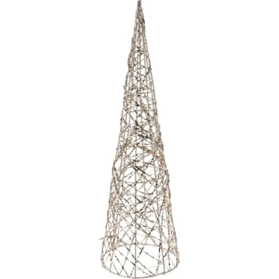 Image of Carousel Home Medium Gold Wire Cone LED Christmas Tree Warm White Pre lit with Timer Light up 40cm