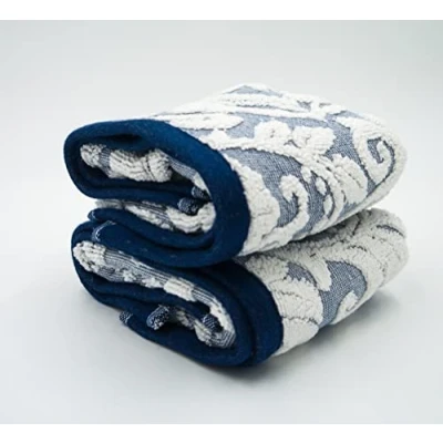 Image of Lex&#039;s Linens Pack of 2 Jacquard Floral Navy Blue Guest Towels