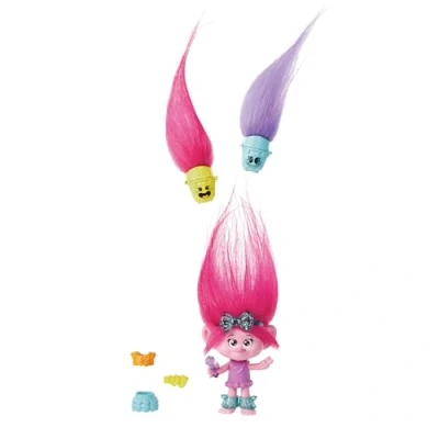 Image of Mattel Trolls Band Together Hair Pops Small Doll, Queen Poppy with Removable Clothes &amp; 3 Surprise Accessories, HNF10