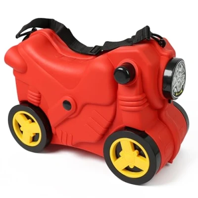 Image of DIVCHI Kids Suitcase with Wheels Ride On, Carry Sit On Hand Luggage Cabin Trolley Children Travel Bags Boys &amp; Girls Gift (Red)