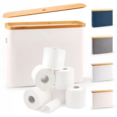 Image of Lonbet Beige Toilet Roll Storage Paper Basket The Ultimate Bathroom Unit Bamboo Small Basket, Holder