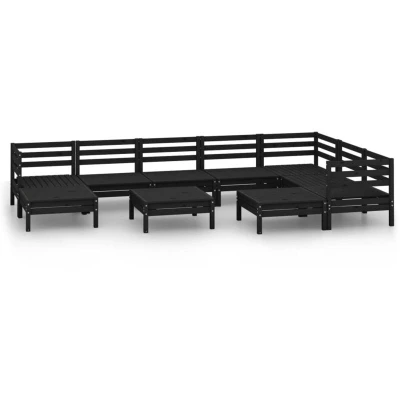 Image of vidaXL 10 Piece Garden Lounge Set Solid Wood Pine Black
