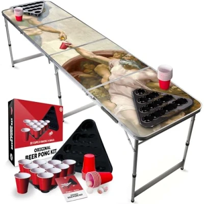 Image of Beer Pong Official Table Set Godpong 1 Pont + 2 Racks 22 Red Cups 6 Balls Complet Scratch Proof Party Games OriginalCup®