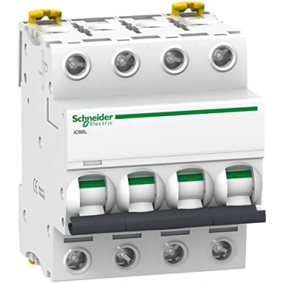 Image of Schneider Electric a9 F94450 ic60l Circuit Breaker, Acti9, Curvature C, 4P, 85 mm Height x 72 Width 78.5 depth, 50 A Current, 50/60 Hz, White