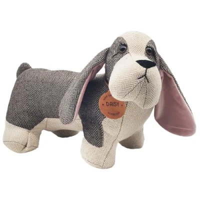 Image of Lesser &amp; Pavey Doggie Doorstop Weighted Cream and Grey Animal Bessie Basset, Jackie Jack Russell, Chloe Corgi, Doug Dachshund, Pippa Pug or Mutley Dog Designs (Doug Dachshund)