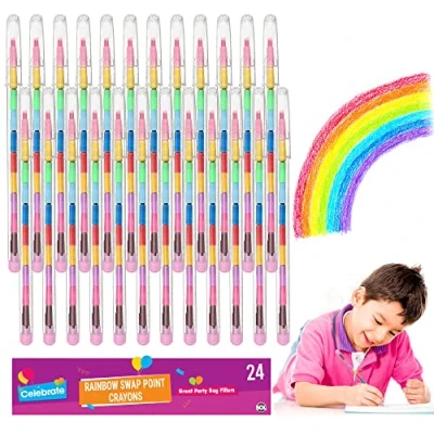 Image of 24pk Swap Point Crayon Rainbow Pencils Twistable Crayons, Mini Colouring for Party Bags, Crayons Bag Fillers,