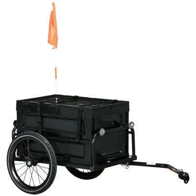 Image of HOMCOM Bicycle Cargo Trailer with 65L Foldable Storage Box &amp; Safe Reflectors Black