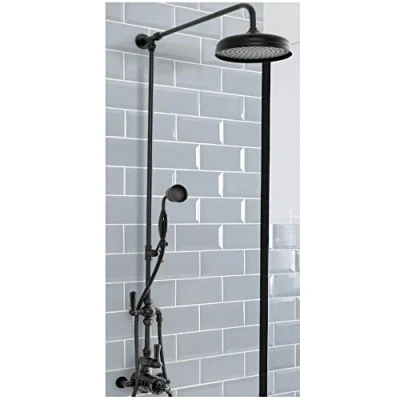Image of Milano Elizabeth Traditional Grand Rigid Riser Exposed Thermostatic Mixer Valve Hand Shower Head Black