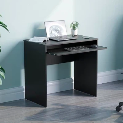 Image of Vida Designs Huby Small Computer Desk, Home Office Compact PC/Laptop Table, Gaming Study Portable, Workstation with Keyboard Tray, Furniture, Black