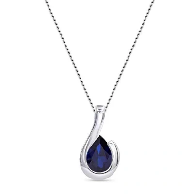 Image of Miore Ladies 9ct White Gold Pear Shape Sapphire Bezel Pendant with Curb Chain of 45cm MG9246N