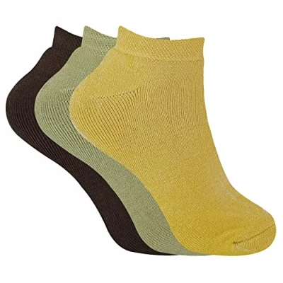 Image of 3 Pairs Ladies Thick Winter Warm Cushioned Coloured Low Cut Ankle Short Thermal Trainer Socks (4 7 uk, TTS Brown)