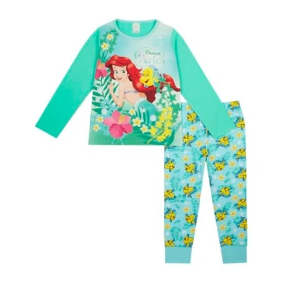Image of Disney Girls Little Mermaid Pyjamas, Ariel Pjs, Official Merchandise (UK, Age, 9 Years, 10 Regular) Green
