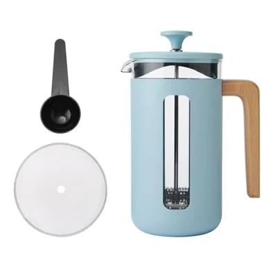 Image of La Cafetière Pisa 8 Cup In Sky Blue, Durable Stainless Steel Plunger, Heat Resistant French Press With Stylish Natural Wood Handle, Versatile Coffee And Tea 1L