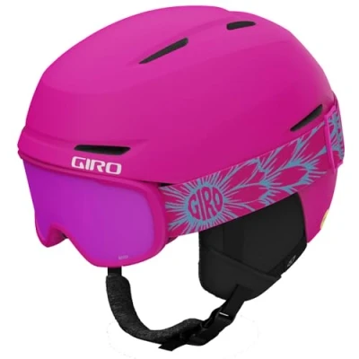 Image of Giro Spur Combo Pack Kids Ski Helmet Snowboarding with Matching Goggles for Youth, Boys, and Girls Matte Rhodamine S (52 55.5cm)