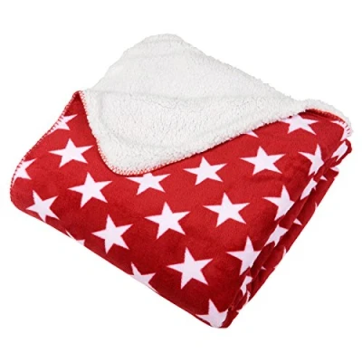 Image of Micro Pro Red/White Stars Fleece Blanket Soft Sherpa Home Warm Sofa Bed Throw 130x160cm