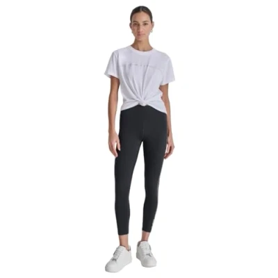 Image of DKNY Women&#039;s High Waist 7/8 Rhynestone Logo Tight Leggings, Black, L