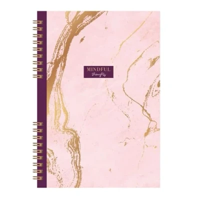 Image of A5 Notebook Hardcover Wiro Pink Marble Effect Mindful Thoughts Journal Notepad Study Notes