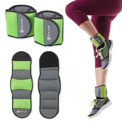Image of Gaiam Ankle Weights Adjustable Set for Women &amp; Men Resistance Workout Equipment Walking, Running, Pilates, Yoga, Dance, Aerobics, Cardio Exercises (5Lb Two 2.5Lb Weights)