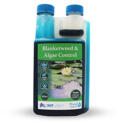 Image of NT Labs Pond Aquaclear, Blanketweed &amp; Algae Control, Blue Dye For Water/Water Features,Stops The Growth of Green and Blanket Weed, Filters Out UV Light (500 ml)