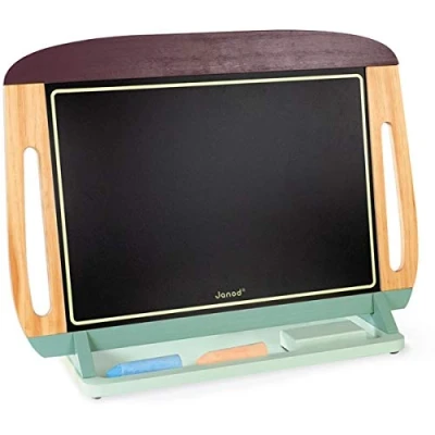 Image of Janod Wooden Blackboard Table Big Double Sided Board, Black Slate and Magnetic White Anti Slip Base 2 Large Chalks + 1 Dry Erase Marker Brush from 3 Years Old, J09631