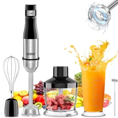 Image of YASHE 5 in 1 Handheld Blender,Immersion Blender,Stainless Steel Stick Blender,Continuously Variable Speed,Emulsion Blender with Chopper,Whisk and Milk Frother for Meat, Mashed Potatoes Baby Food