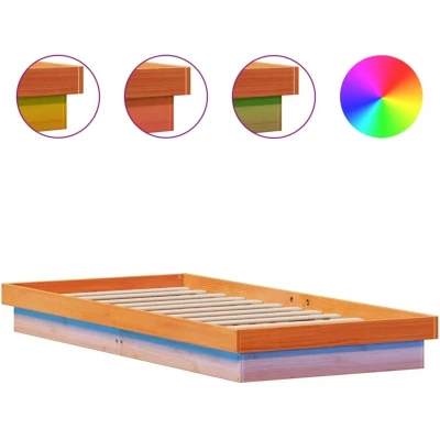 Image of vidaXL LED Bed Frame without Mattress Wax Brown 75x190 cm Small Single Solid Wood