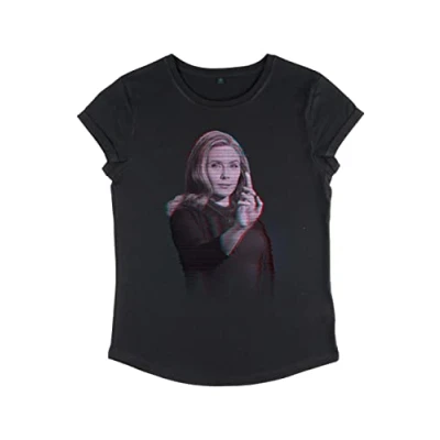 Image of Marvel Women&#039;s WandaVision Wanda Video Glitch Overlay Rolled Sleeve T Shirt, Black, Large