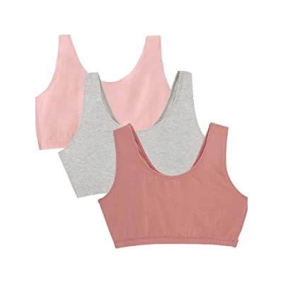 Image of Fruit of the Loom Women&#039;s Built Up Tank Style Sports Bra, Opaque, Heather Grey/Dusk/Blushing Rose, 42 (Pack 3)