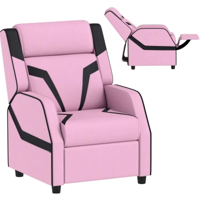 Image of AIYAPLAY Kids Recliner, 2 in 1 Toddler Gaming Recliner with Backrest, Armrest, Footrest, PU Leather Lounge Armchair for Playroom, Bedroom, Room, Pink