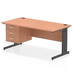 Image of Impulse 1600x800 Desk Beech/Black Cable Managed Leg 3 Dr Fixed Ped