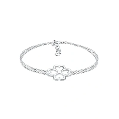 Image of Elli Women&#039;s 925 Sterling Silver Clover Leaf Bracelet 16cm length