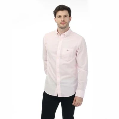 Image of Gant Mens Regular Poplin A.Shield Shirt in Pink Cotton Size Medium