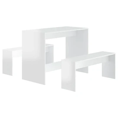 Image of vidaXL Dining Set 3 Piece Home Kitchen Living Room Furniture Modern Dinner Table Desk and Chair Seat Seating High Gloss White Chipboard