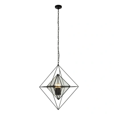 Image of Diamond 3 Light Ceiling Pendant Black with Clear Glass Panels